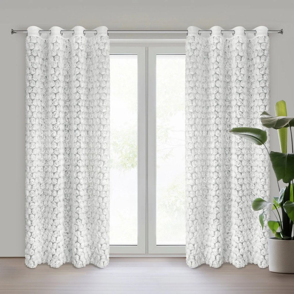 ZÁCLONA NA KRÚŽKOCH EVA MINGE ROSES1 140X250 CM BIELA