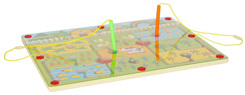 KIK Magnetická cestovná hra – Drevené bludisko na farme pre deti 3+ s magnetickou fixkou