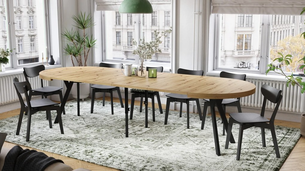 EXPANSO Dub Artisan / čierne nohy - VEĽKÝ OKRÚHLY STÔL Ø110 ROZKLADACÍ AŽ DO 310 cm S NOHAMI Y LOFTOVÝ / INDUSTRIÁLNY