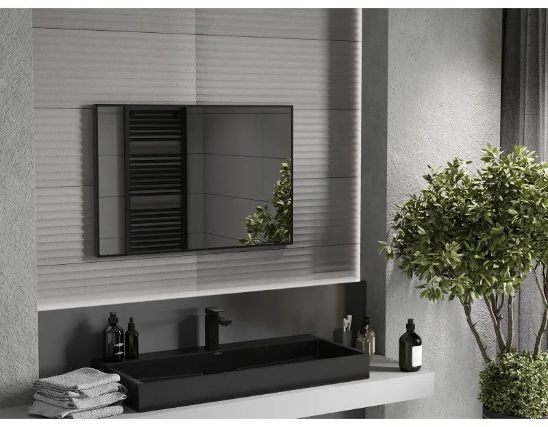 Mexen Loft, obdĺžnikové kúpeľňové zrkadlo 90 x 60 cm, farba rámu čierna matná, 9852-090-060-000-70