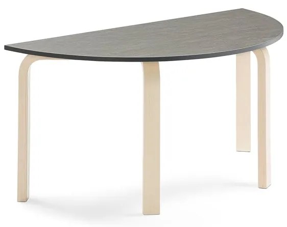 Stôl ELTON, polkruh, 1200x600x590 mm, linoleum - tmavošedá, breza