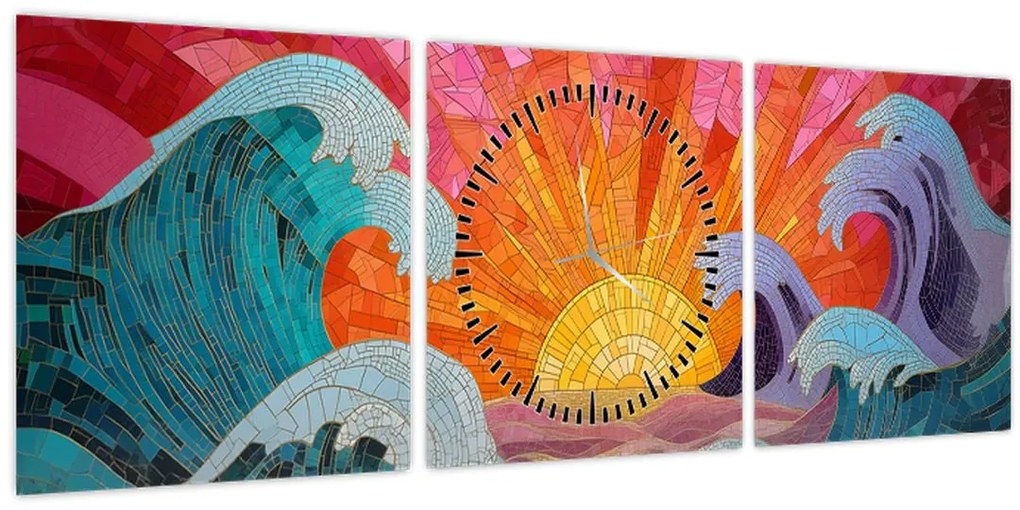 Obraz - Mozaika vĺn (s hodinami) (90x30 cm)