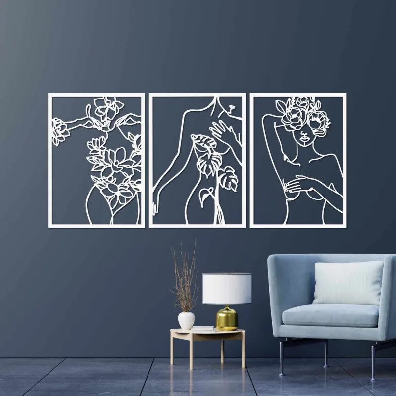Trojdielna nástenná dekorácia ženy – Moderné art umenie | SENTOP HDF0480