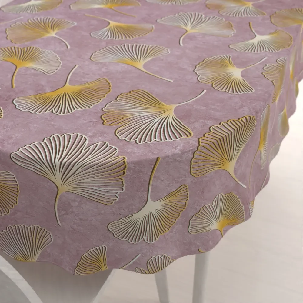 Biante Zamatový oválny obrus Tamara TMR-001 Ginkgo lístky na staroružovom 140x220 cm