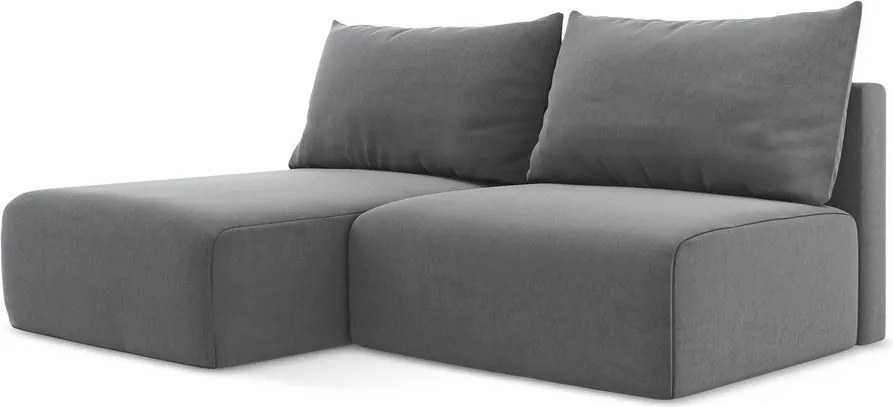 Sivá zamatová rozkladacia/s úložným priestorom rohová pohovka (ľavý roh/s leňoškou) Kalena – Makamii