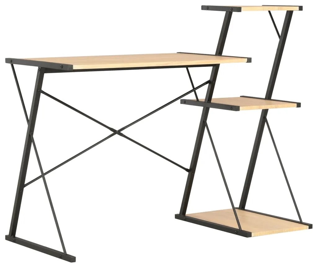 vidaXL Stôl s poličkami, čierna a dubová farba 116x50x93 cm