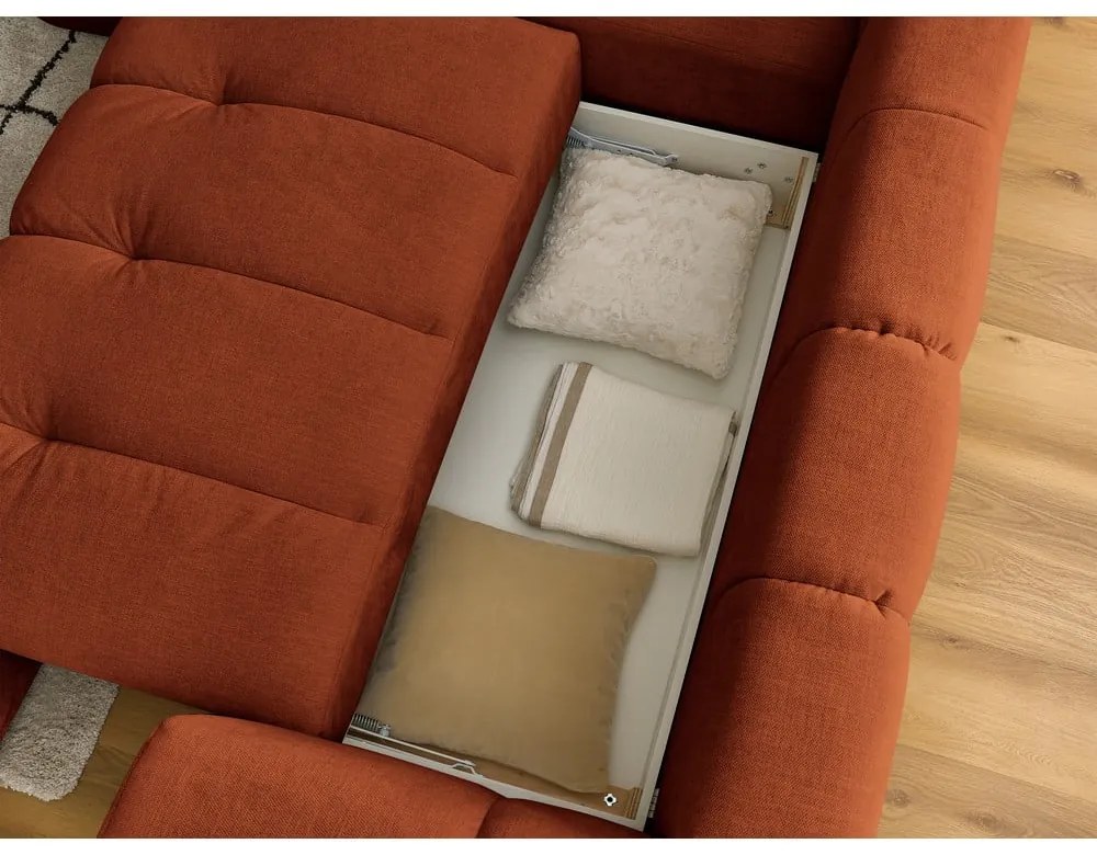 Rozkladacia/s úložným priestorom rohová pohovka v tehlovej farbe (ľavý roh/do L) Fuji – Bobochic Paris