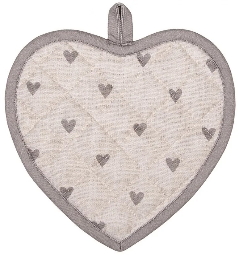 Béžovo-šedá bavlnená chňapka - podložka so srdiečkami Love It - 20*20 cm