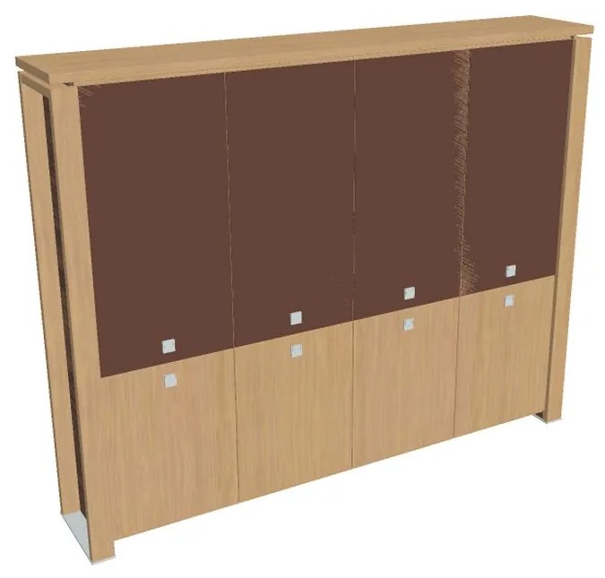 Vysoká skriňa Verno+ 260 x 46 x 210 cm, kombinované dvere, dub svetlý / hnedá