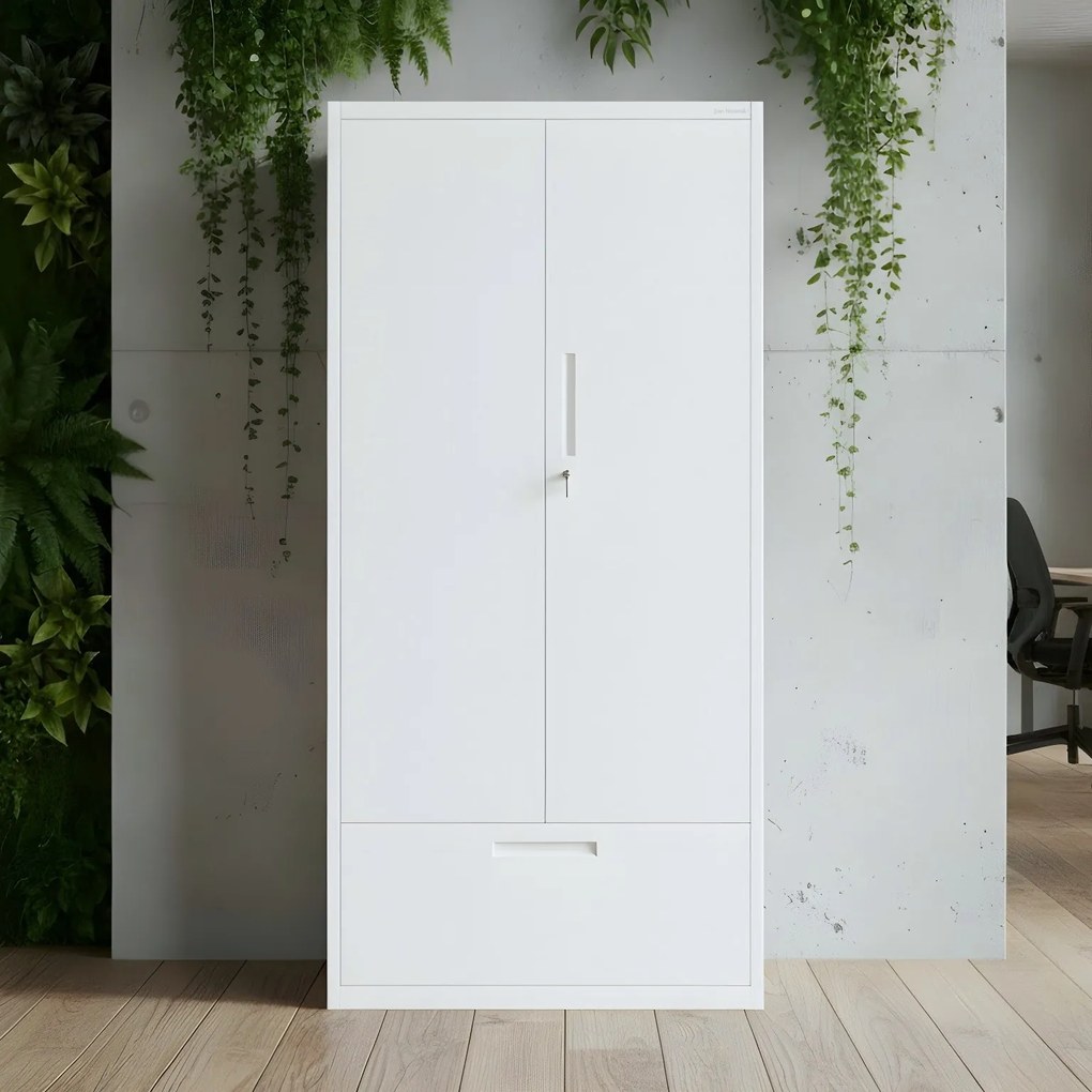 Modulárna kovová multifunkčná skriňa s vysokou zásuvkou biela MEGAN 1950 x 900 x 400 mm