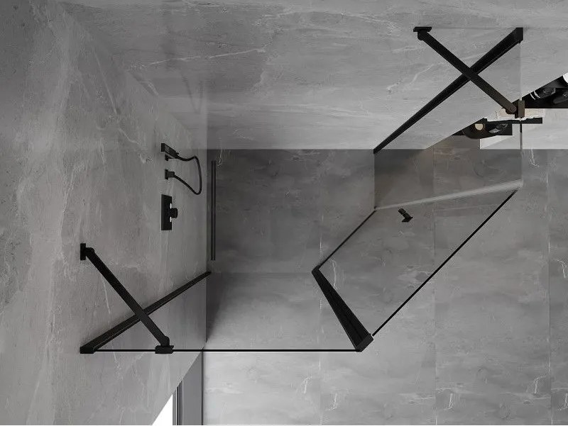 Mexen Mist, päťuholníkový sprchový kút výklopný 90 x 80 cm, číre sklo, čierny profil, 8A8-090-080-70-00