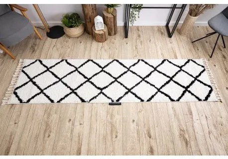 Behúň BERBER CROSS, biela - strapce, do kuchyne, predsiene, chodby, haly Veľkosť: 60x250cm