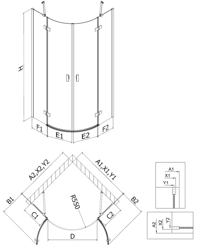 Mexen Mist, polkruhový výklopný sprchový kút 100 x 100 cm, číre sklo, chrómový profil, 8A33-100-100-01-00