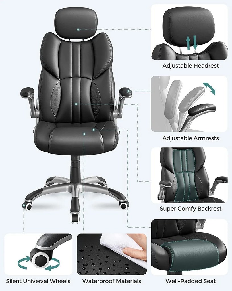 Luxusné kancelárske kreslo, kancelárska ergonomická stolička, čierna