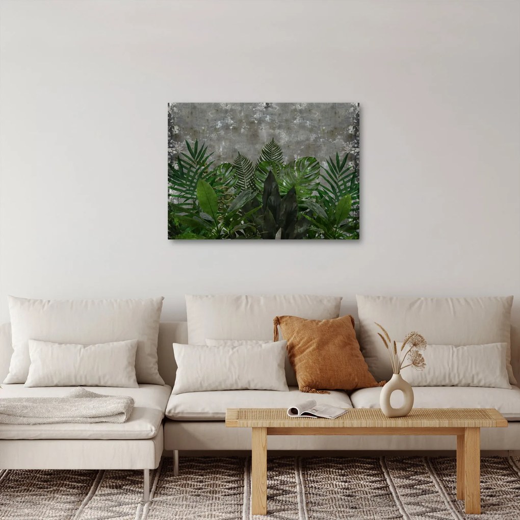 Obraz - Betónový múr s rastlinami (70x50 cm)