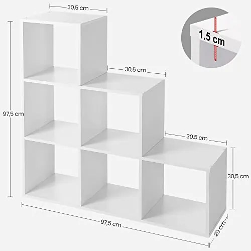 Regál do obývačky, 6 priehradiek, 97,5x97,5x29cm, biely