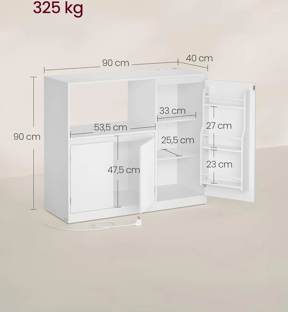 Kuchynský regál s integrovanou napájacou lištou Vasagle Morja 90 cm biely