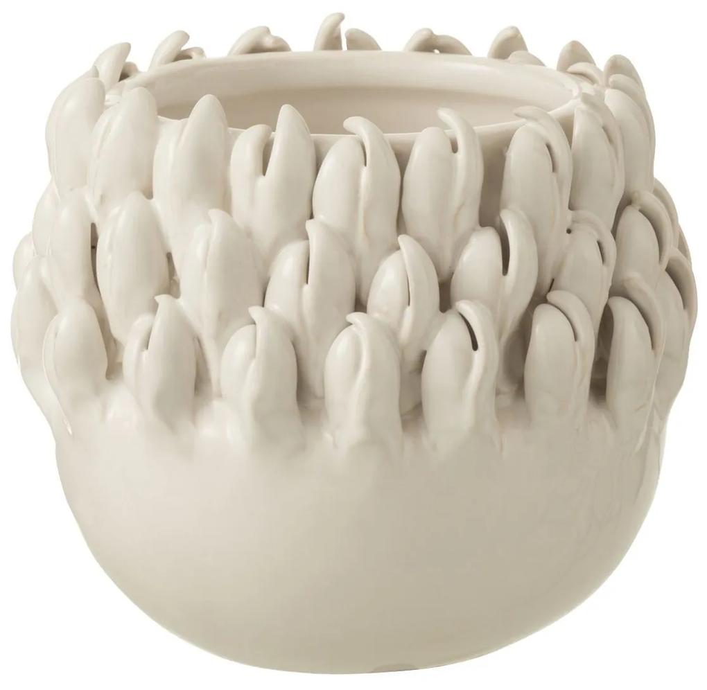 Krémový keramický obal na kvetináč Ibiza white  - Ø 13 * 12cm