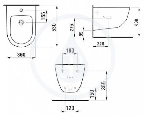 LAUFEN Pro Závesný bidet, 530x360 mm, 1 otvor na batériu, biela H8309520003021