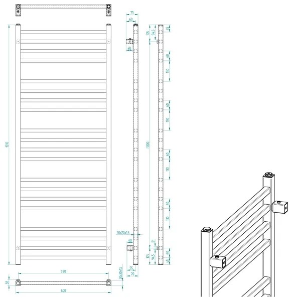 Sapho - Kúpeľňový radiátor METRO 557W 60x151 cm matná čierna