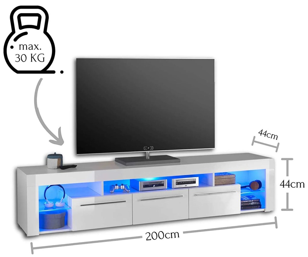 Televízny stolík Turyn 02 200 cm biely lesk