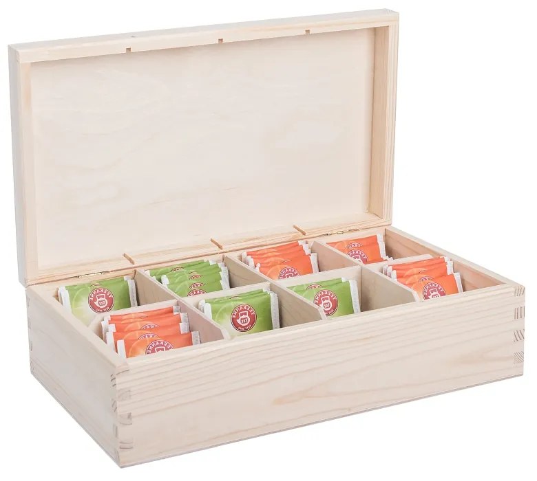 ČistéDrevo Drevená krabička na čaj (8 priehradiek)