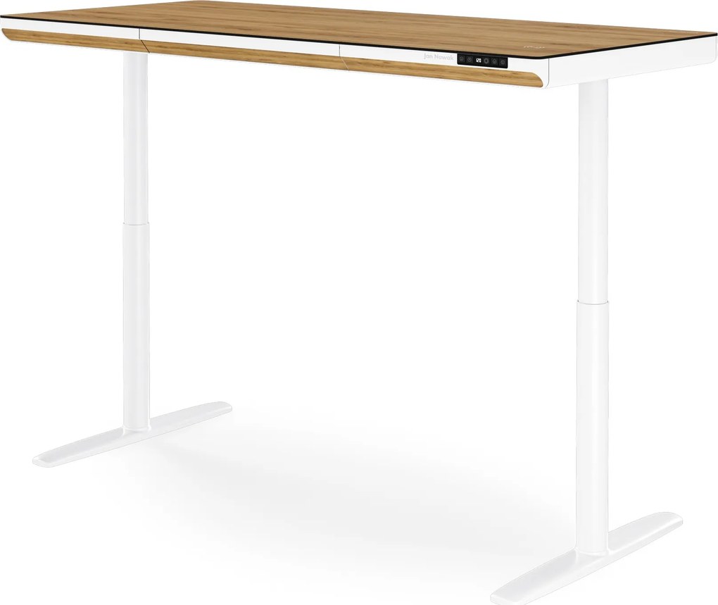 Elektrický písací stôl sit-stand so zásuvkou a bezdrôtovou nabíjačkou Qi biely/zlatý dub, 1600 mm: ELLIS