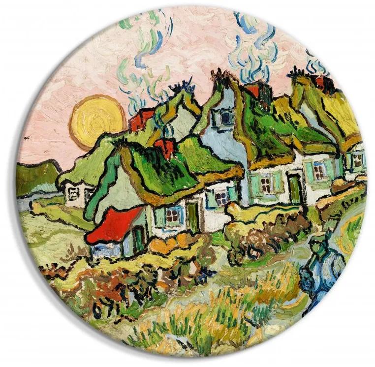 Artgeist Okrúhlý obraz - Thatched Cottages in the Sunshine Reminiscence of the North (Vincent van Gogh) Veľkosť: 80x80