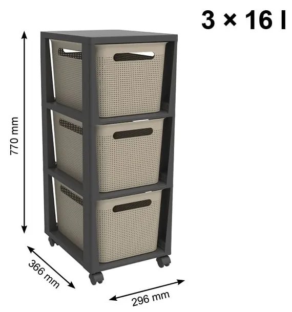 Čierno-béžový plastový pojazdný regál 30x77 cm Brisen - Rotho