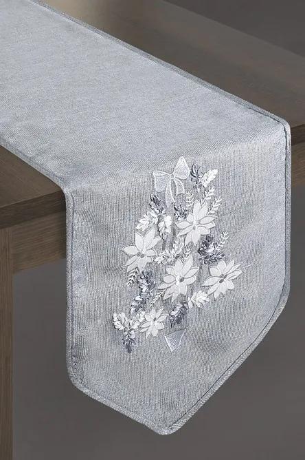 DomTextilu DomTextilu Vianočná štóla na stôl v sivej farbe s kyticou kvetov 35x140 12284-34766 12284-34766