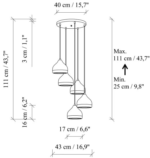 Luster na lane YILDO 5xE27/40W/230V čierna/zlatá
