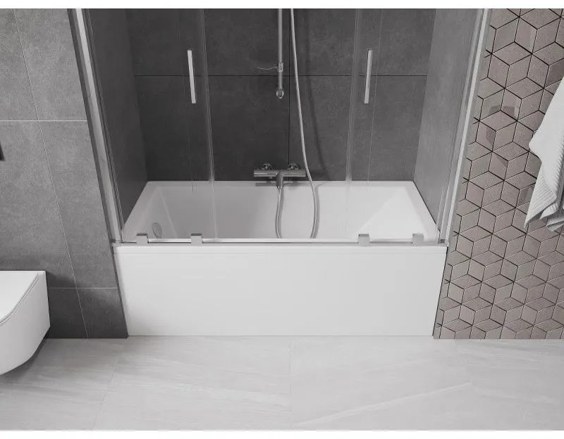 Mexen Velar Duo, 2-krídlová posuvná vaňová zástena 150 x 150 cm, 8mm číre sklo, chrómový profil, 896-150-000-02-01