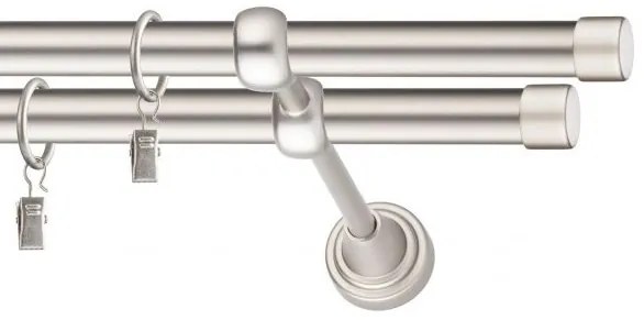 Dekorstudio Chrómová matná dvojradová garniža LUNA 19mm Dĺžka: 360cm, Typ uchytenia: Držiak dvojitý modern, Typ príslušenstva: Krúžky tiché so štipcami