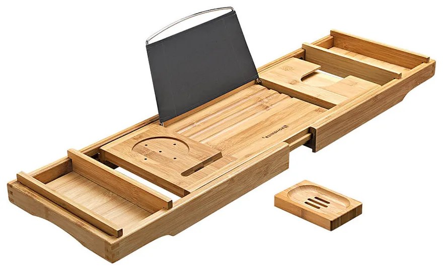 Nastaviteľná bambusová polica na vaňu