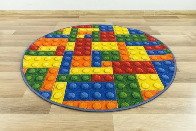 Detský koberec kocky lego viacfarebný kruh