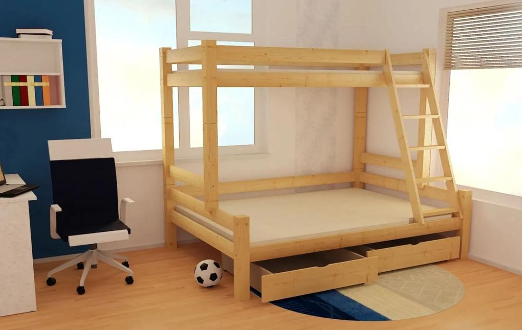 Detská poschodová posteľ s rozšíreným spodným lôžkom z MASÍVU 200x90 cm bez zásuvky PAVLÍNA