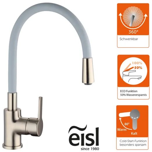 Eisl Kuchynská batéria Flexo, s funkciou Cold-Start (ušľachtilá oceľ/sivá) (100335792)