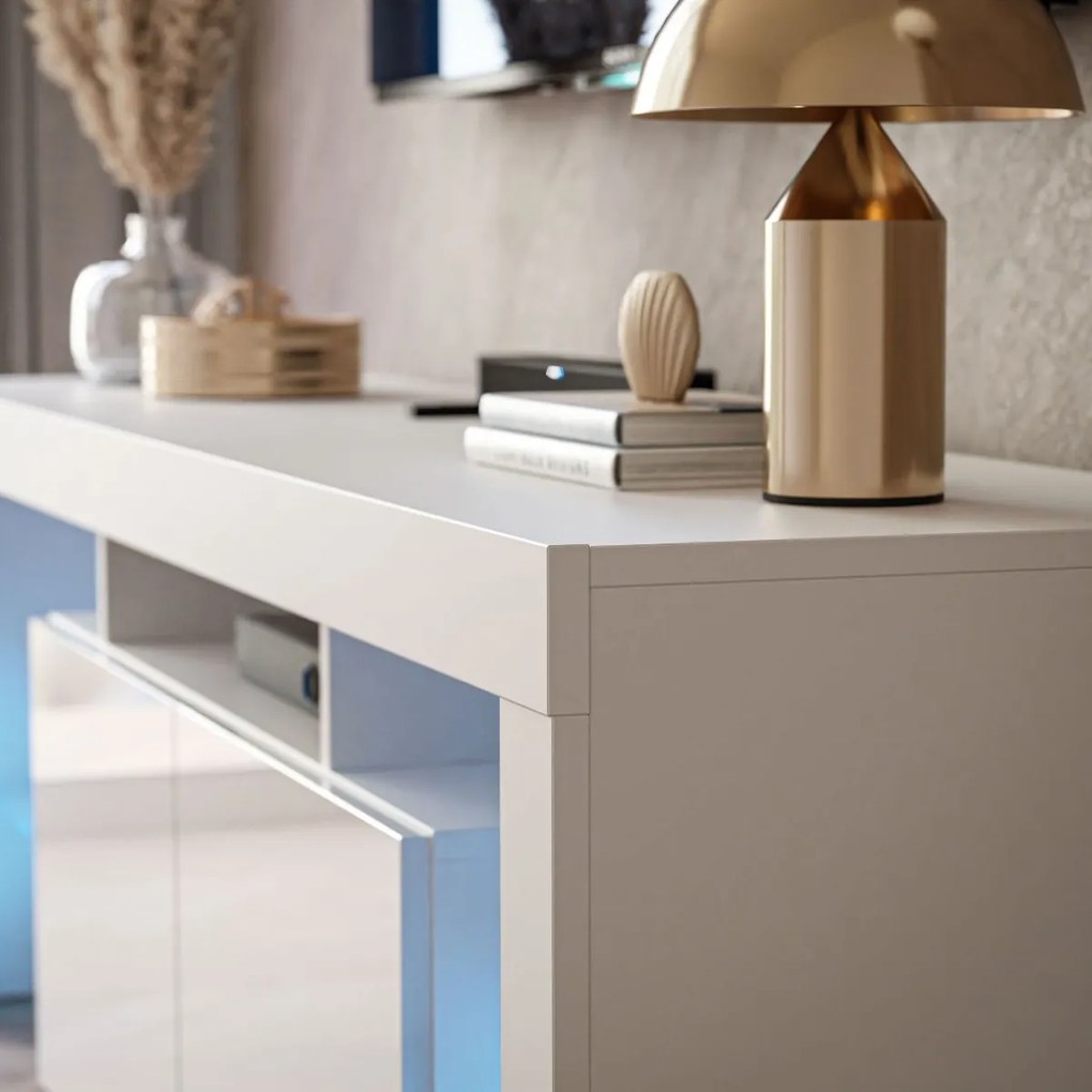 TV STOLÍK ELEGANTE LED BIELY VYSOKÝ LESK