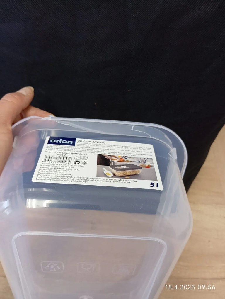 2. akosť - Dóza na potraviny, veľkokapacitný box SLOP, sivé posuvné veko - 5 l (prasknutý okraj)