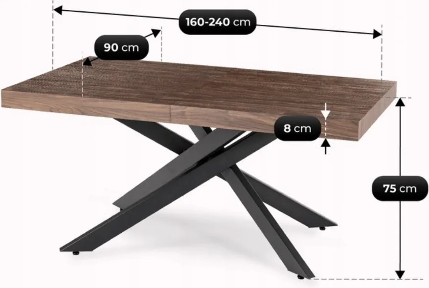 Sada stola HAMPTON 160-240 cm orech/čierna a 4 kresiel AKITA krémovej farby