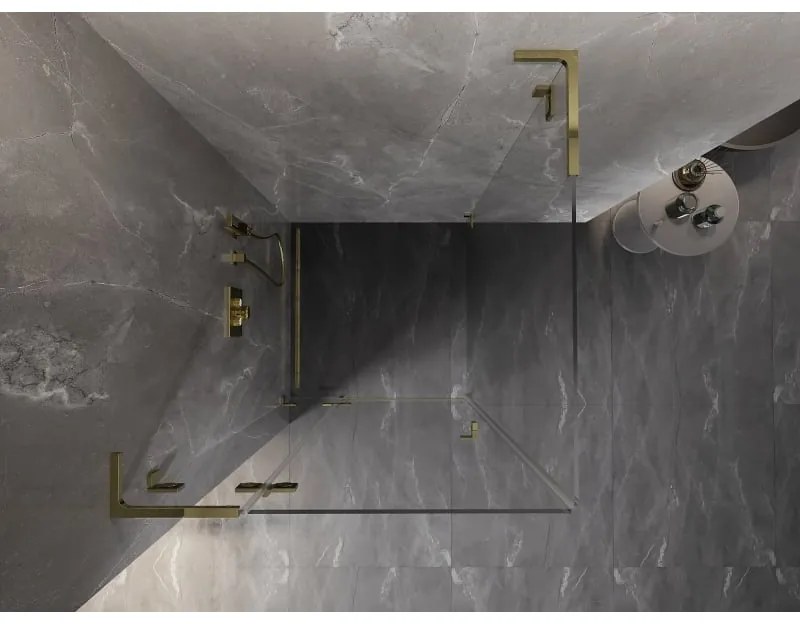 Mexen Lunar, L sklápací sprchový kút ľavý 80 x 80 cm, 8mm číre sklo, zlatý profil, 834L-080-080-50-00-L