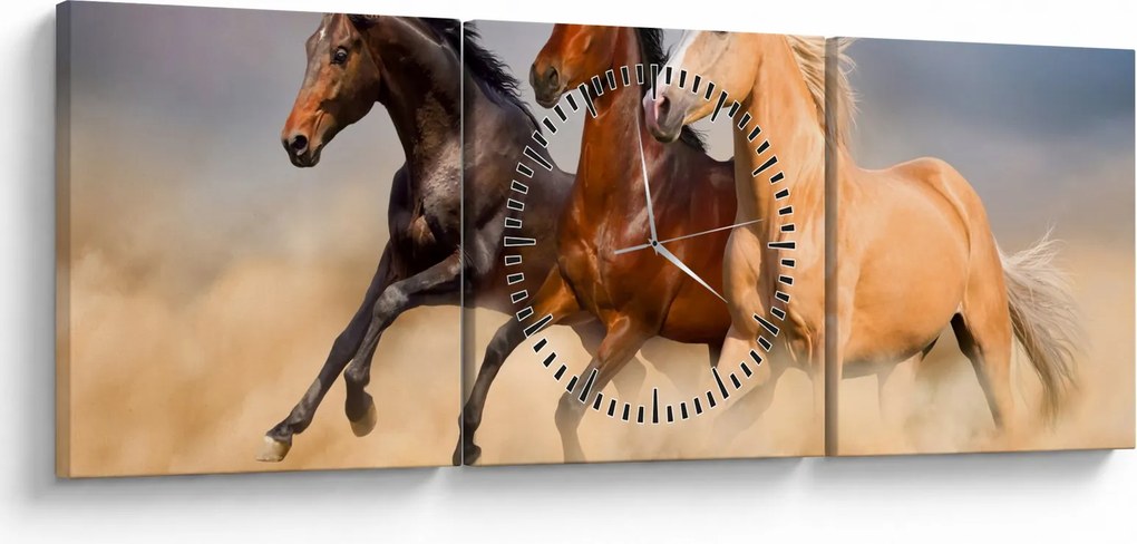 Obraz - Divé kone (s hodinami) (90x30 cm)