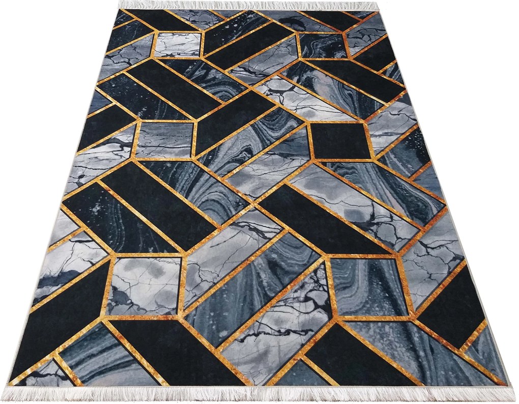 DY Čierno-zlatý koberec s geometrickým vzorom Black 04 Rozmer: 60x100 cm