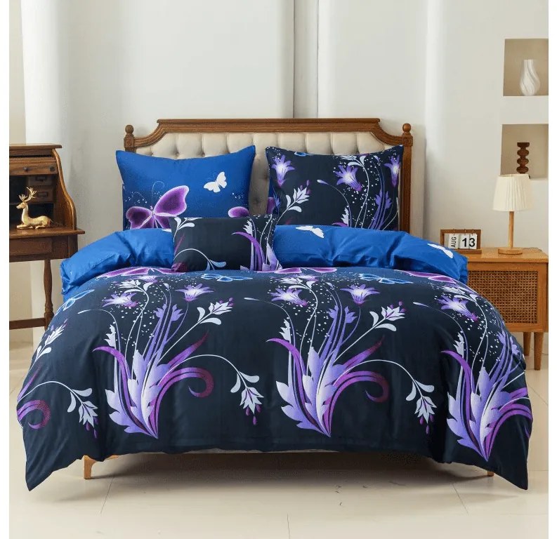 Obliečky z mikrovlákna VIOLET BUTTERFLY tmavo modré Rozmer obliečky: 2 ks 70 x 90 cm | 200 x 220 cm