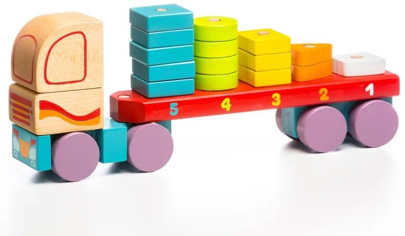 CUBIKA 13425 Nákladné auto s geometrickými tvarmi - drevené puzzle 19 dielikov