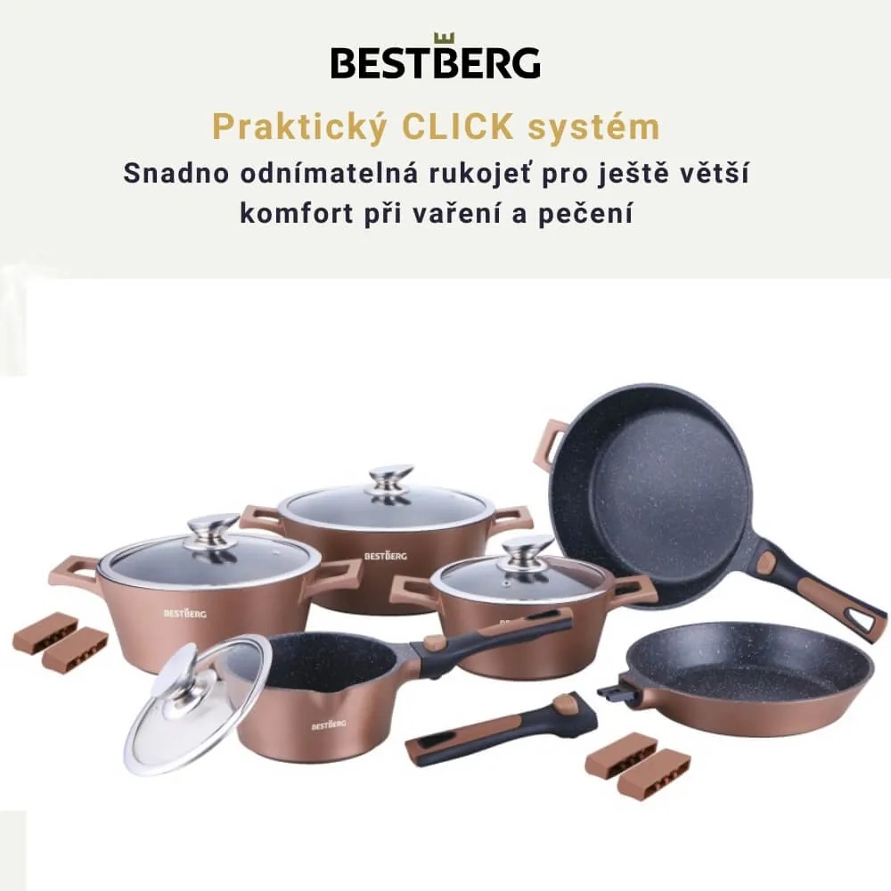 bestBerg BBN-1014C 14-dielna prémiová súprava riadu s nepriľnavým mramorovým povrchom / meď