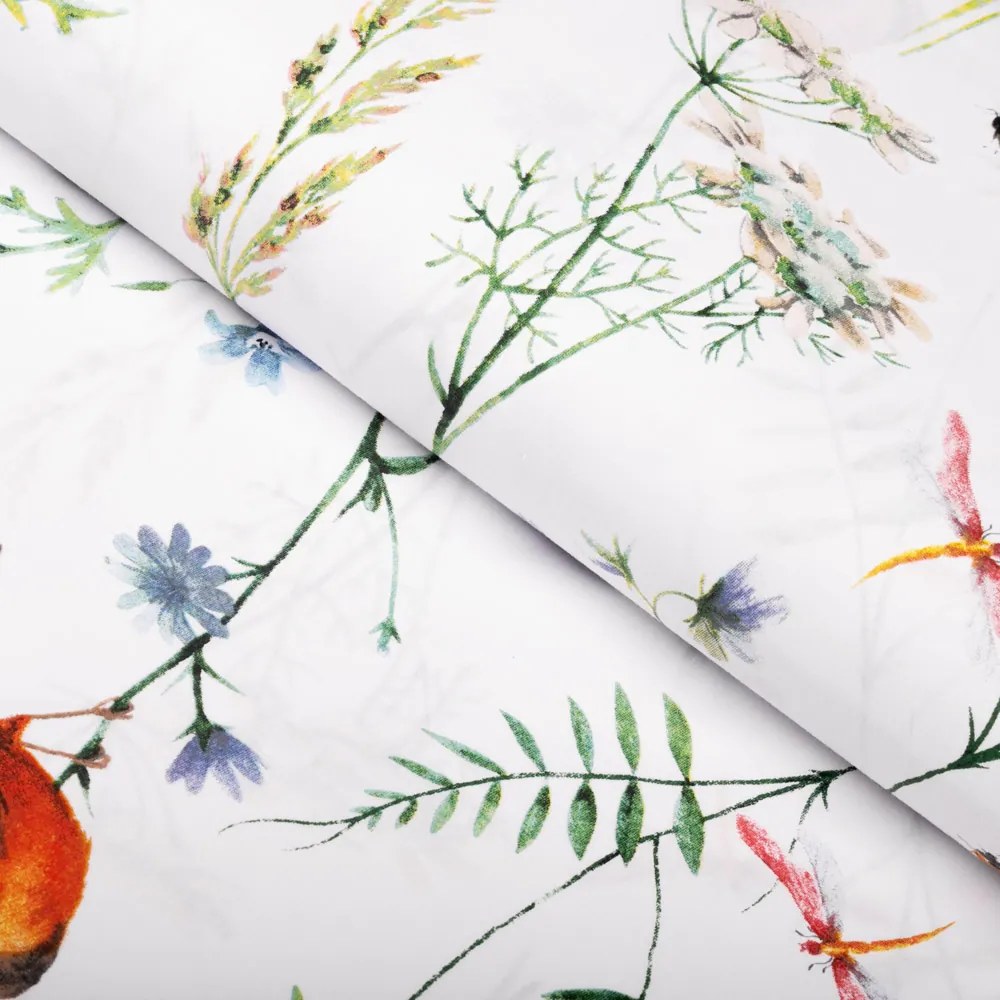 Biante Vankúš valec bonbon Sandra SA-392 Lúčne kvietky s vtáčikmi 15x100 cm