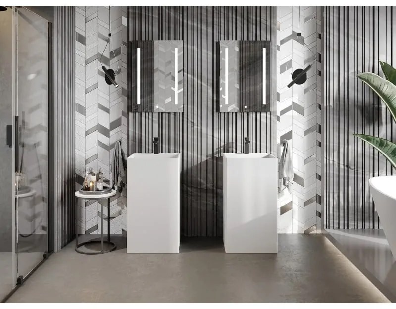 Mexen Belen, voľnestojace umývadlo z konglomerátu 45x45x82 cm, biela matná, 26604500