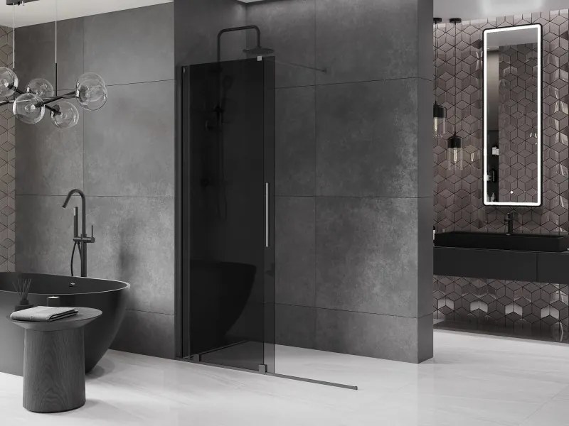 Mexen Velar, sprchová zástena s posuvnými dverami Walk-in 150 x 200 cm, 8mm šedé sklo, grafitová, 871-150-000-43-95