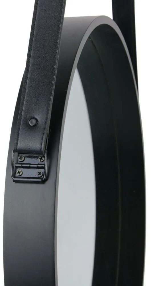 AKCIA Čierne okrúhle zrkadlo s koženou rukoväťou NAHAD Ø50 cm II. akosť